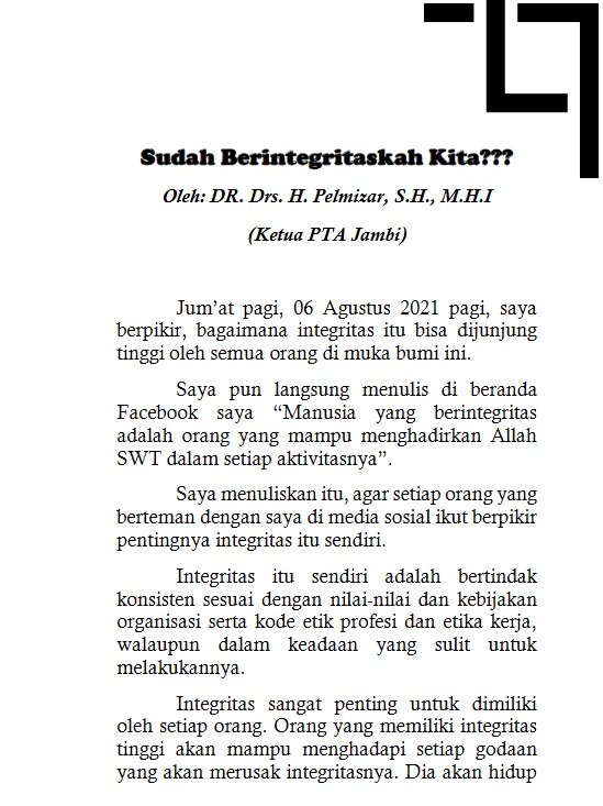 Sudah Berintegritaskah Kita?