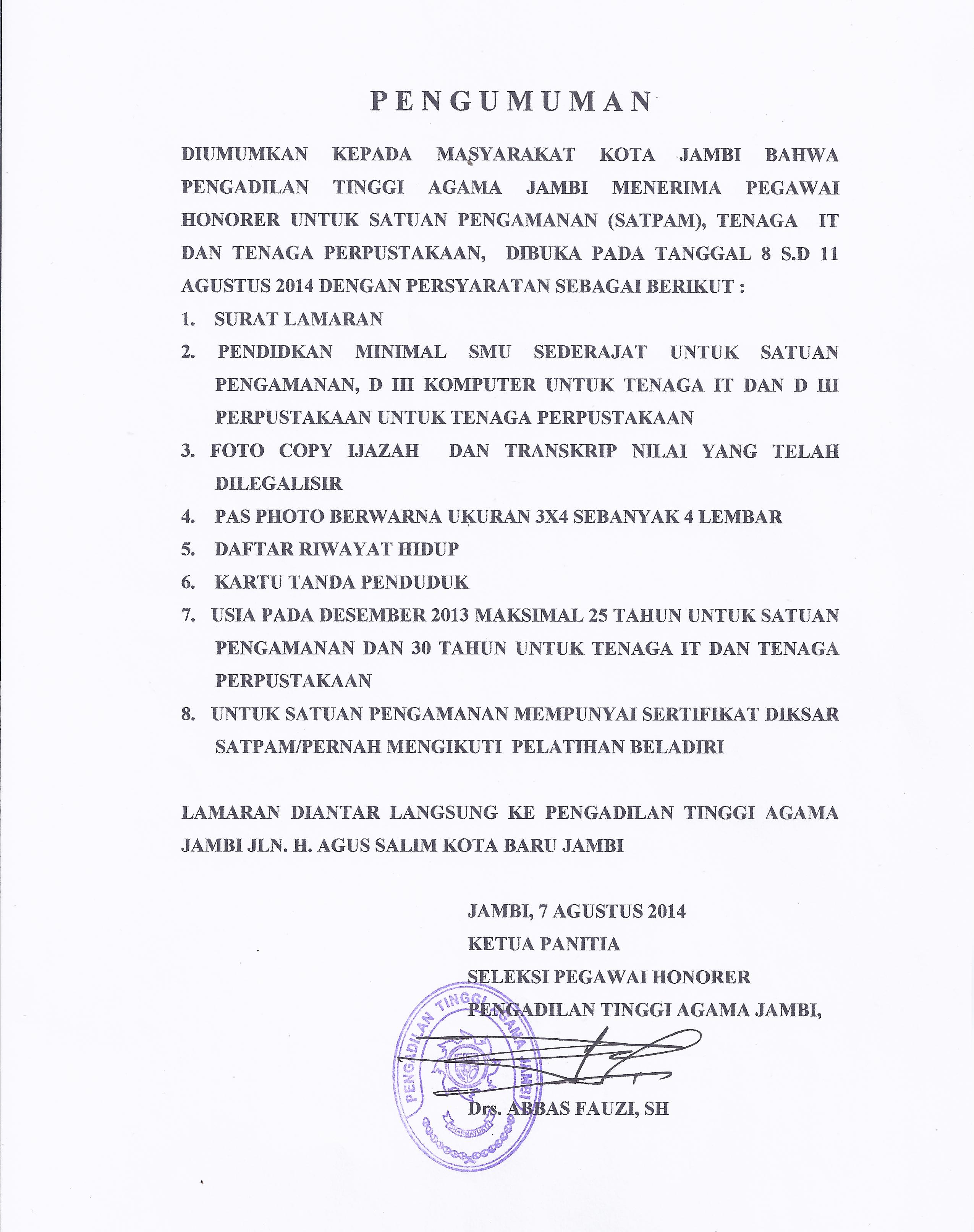 PENERIMAAN TENAGA HONORER (7/8/2014)